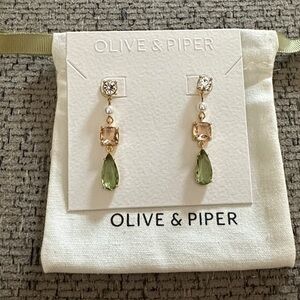 Olive & Piper Gold and Green Drop Earrings